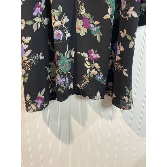 Floral Long-Sleeve Shift Dress By Loft Plus Sz 20 Black With Multicolor Flowers - Picture 7 of 13